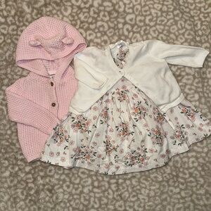 Carter's 6mo Pink and White Dress and Sweater Bundle